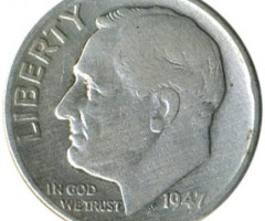 Монета Silver Roosevelt Dime, 1 дайм 1947, США, США