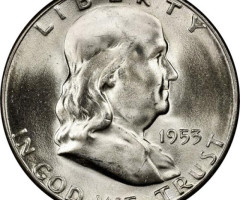 Монета Franklin Half Dollar, ½ долара 1953, США, США