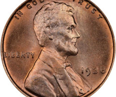 Монета Wheat Penny, Лінкольн, 1 цент 1938, США, США