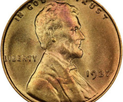Монета Wheat Penny, Лінкольн, 1 цент 1937, США, США