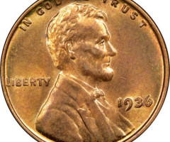 Монета Wheat Penny, Лінкольн, 1 цент 1936, США, США