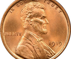 Монета Wheat Penny, Лінкольн, 1 цент 1919, США, США