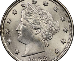 Монета Liberty Nickel, 5 центів 1908, США, США