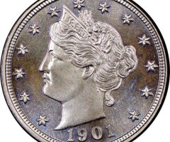 Монета Liberty Nickel, 5 центів 1901, США, США