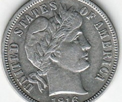 Монета Barber Dime, 1 дайм 1916, США, США