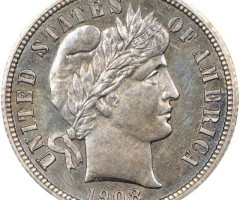 Монета Barber Dime, 1 дайм 1908, США, США