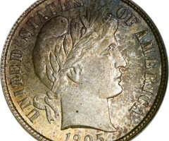 Монета Barber Dime, 1 дайм 1905, США, США