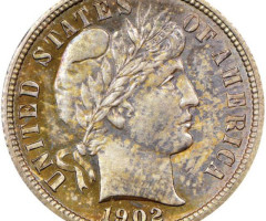 Монета Barber Dime, 1 дайм 1902, США, США