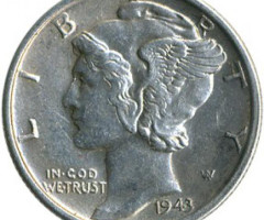 Монета Mercury Dime, 1 дайм 1943, США, США