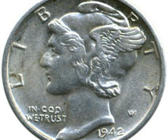 Монета Mercury Dime, 1 дайм 1942, США, США