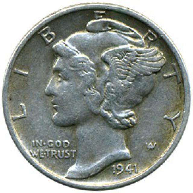 Монета Mercury Dime, 1 дайм 1941, США, США