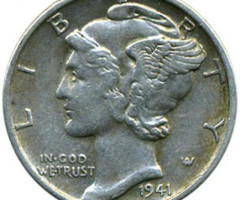 Монета Mercury Dime, 1 дайм 1941, США, США