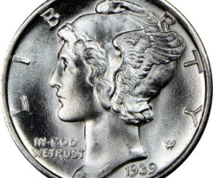 Монета Mercury Dime, 1 дайм 1939, США, США