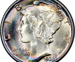 Монета Mercury Dime, 1 дайм 1938, США, США
