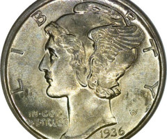 Монета Mercury Dime, 1 дайм 1936, США, США