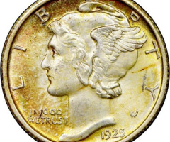 Монета Mercury Dime, 1 дайм 1925, США, США