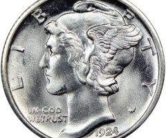 Монета Mercury Dime, 1 дайм 1924, США, США