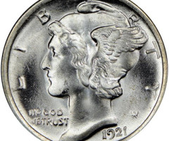 Монета Mercury Dime, 1 дайм 1921, США, США