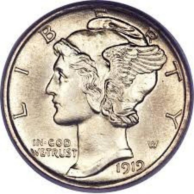 Монета Mercury Dime, 1 дайм 1919, США, США