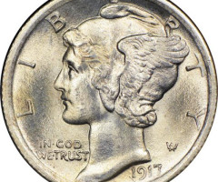 Монета Mercury Dime, 1 дайм 1917, США, США