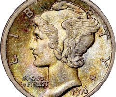 Монета Mercury Dime, 1 дайм 1916, США, США