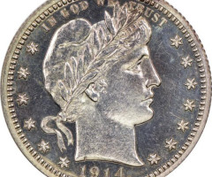Монета Barber Quarter, ¼ долара 1914, США, США