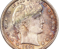 Монета Barber Quarter, ¼ долара 1911, США, США