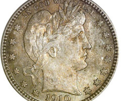 Монета Barber Quarter, ¼ долара 1910, США, США