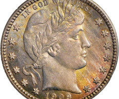 Монета Barber Quarter, ¼ долара 1909, США, США