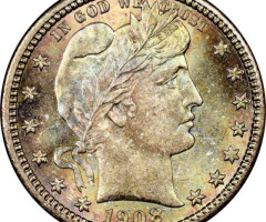 Монета Barber Quarter, ¼ долара 1908, США, США