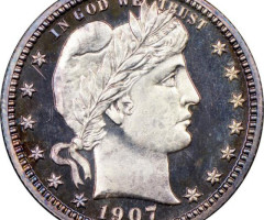 Монета Barber Quarter, ¼ долара 1907, США, США