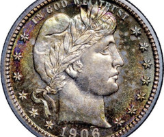 Монета Barber Quarter, ¼ долара 1906, США, США