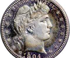 Монета Barber Quarter, ¼ долара 1904, США, США