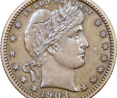 Монета Barber Quarter, ¼ долара 1903, США, США