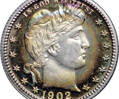 Монета Barber Quarter, ¼ долара 1902, США, США