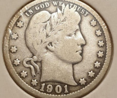 Монета Barber Quarter, ¼ долара 1901, США, США