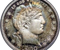 Монета Barber Quarter, ¼ долара 1900, США, США