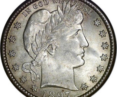 Монета Barber Quarter, ¼ долара 1897, США, США