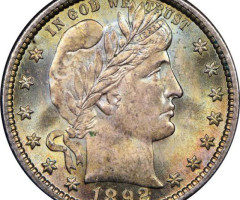 Монета Barber Quarter, ¼ долара 1892, США, США