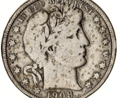 Монета Barber Half Dollar, ½ долара 1908, США, США