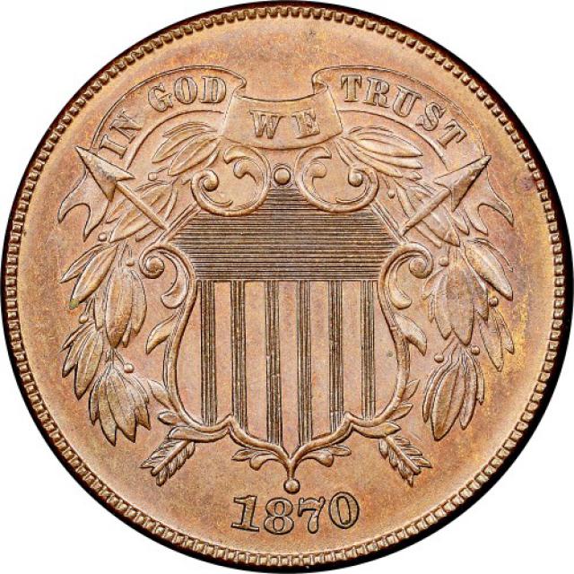 Монета Щит Союзу, 2 центи 1870, США, США