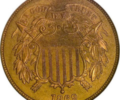 Монета Щит Союзу, 2 центи 1869, США, США