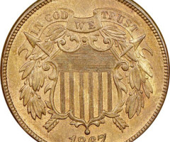 Монета Щит Союзу, 2 центи 1867, США, США