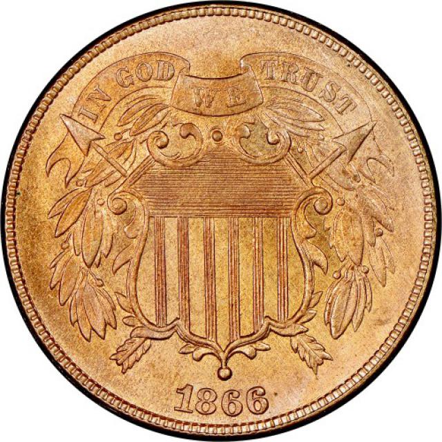 Монета Щит Союзу, 2 центи 1866, США, США
