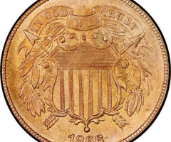 Монета Щит Союзу, 2 центи 1866, США, США