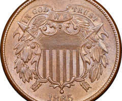Монета Щит Союзу, 2 центи 1865, США, США