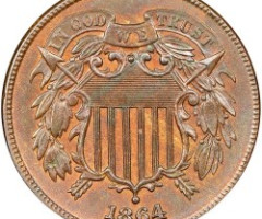 Монета Щит Союзу, 2 центи 1864, США, США
