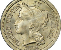 Монета Three Cent Nickel, 3 центи 1888, США, США