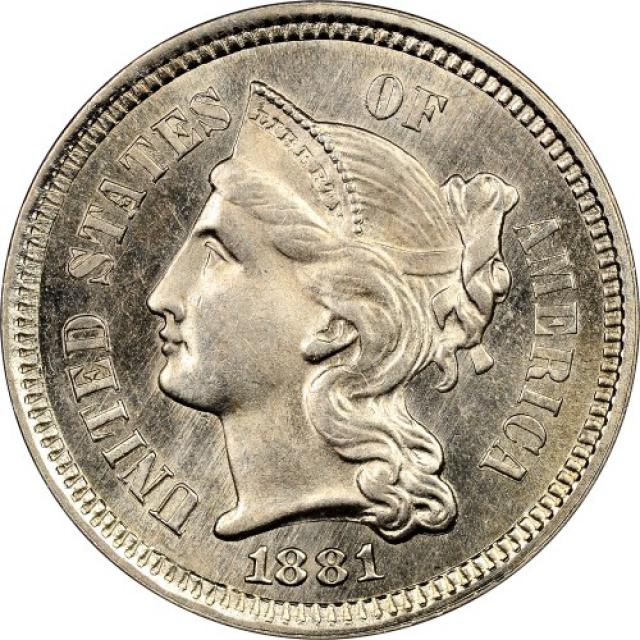Монета Three Cent Nickel, 3 центи 1881, США, США