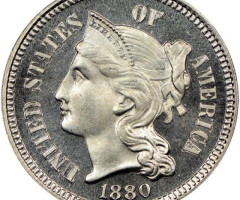 Монета Three Cent Nickel, 3 центи 1880, США, США